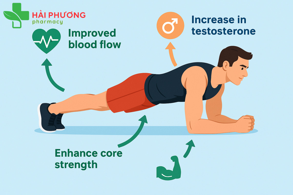Bài tập Plank vừa tác động tốt tới sức bền cơ core vừa tăng lượng máu bơm đến vùng chậu cải thiện hormone sinh lý nam
