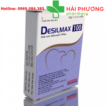 Desilmax 100 Điều Trị Rối Loạn Cương Dương, Sildenafil 100mg Vỉ 4 Viên