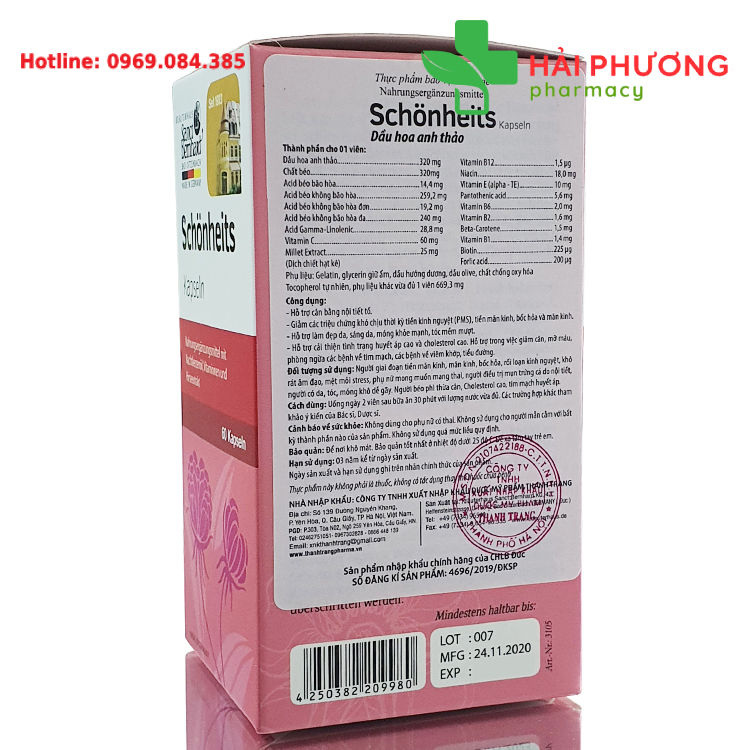 Dầu hoa anh thảo Schonheits Kapseln hỗ trợ cân bằng nội tiết tố nữ