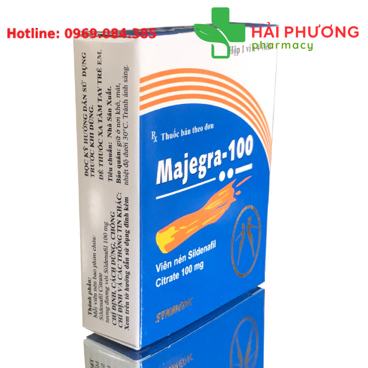 Thuốc Majegra 100 chứa hoạt chất Sildenafil 50mg sản xuất từ Ấn Độ