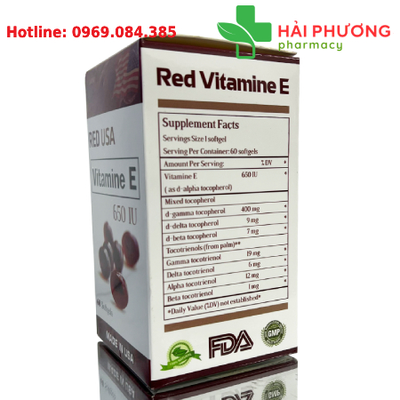 Red USA Vitamin E 650IU (Hộp 60 viên) – Bổ sung vitamin E, chống oxy hóa