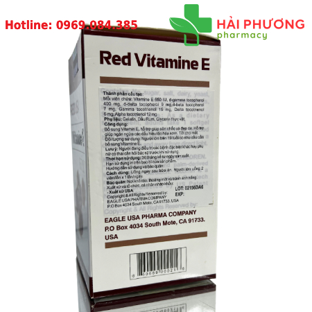 Red USA Vitamin E 650IU (Hộp 60 viên) – Bổ sung vitamin E, chống oxy hóa