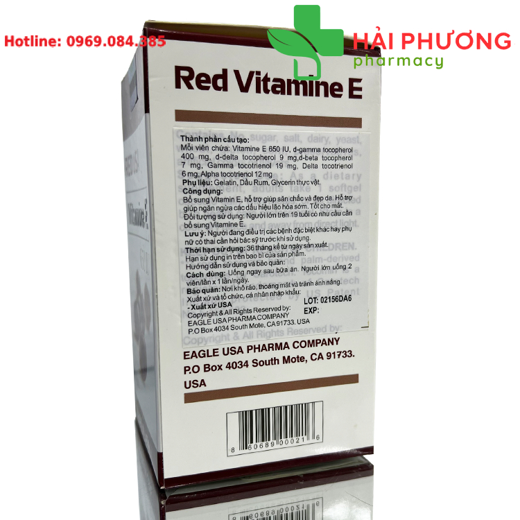 Red USA Vitamin E 650IU cung cấp vitamin E giúp chống oxy hóa và bảo vệ tế bào da