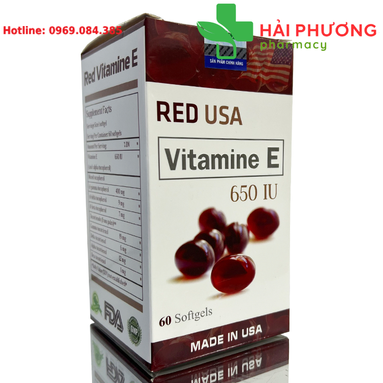 Red USA Vitamin E 650IU viên uống hỗ trợ làm đẹp da, chống oxy hóa và ngăn ngừa lão hóa