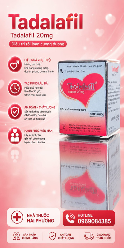 Mua thuốc Tadalafil 20mg lọ 10 viên chính hãng tại Nhà thuốc Hải Phương